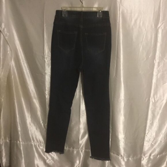 Bob jeans High Waisted Dark Wash Destroyed Distressed Skinny Jeans 7/8 - Picture 2 of 5